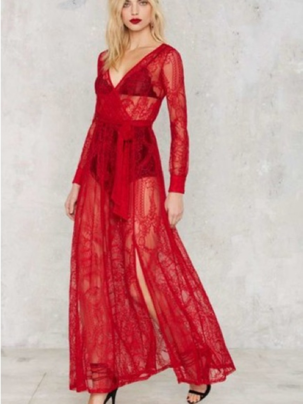 Nasty Gal Red Floral Lace Dress Small